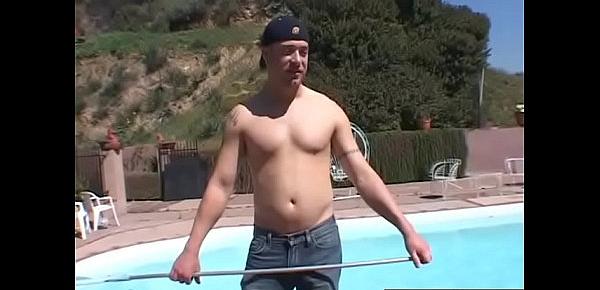  MILF with singlet and short skirt gets fucked hard by pool boy